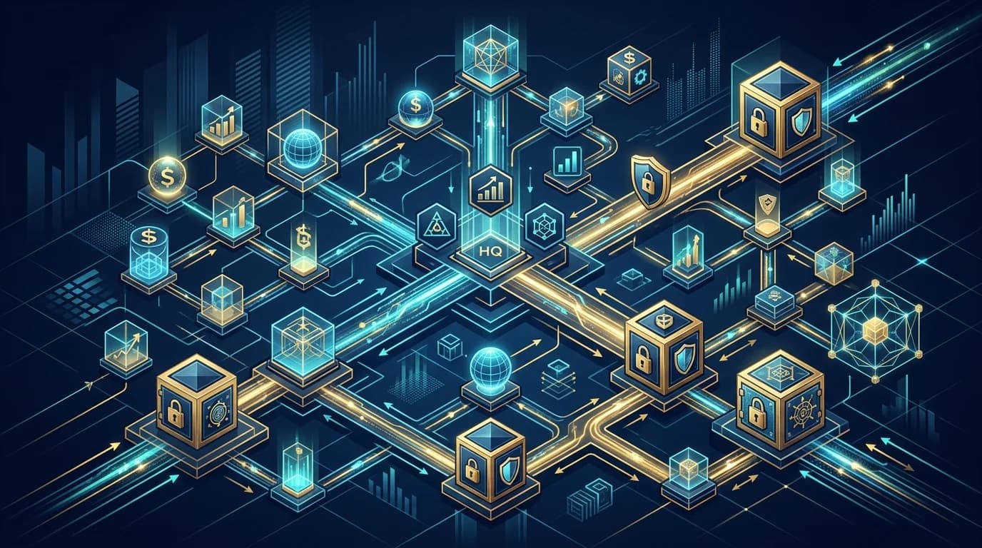 Abstract visualization of corporate data flow and financial structuring, representing strict tax pathways